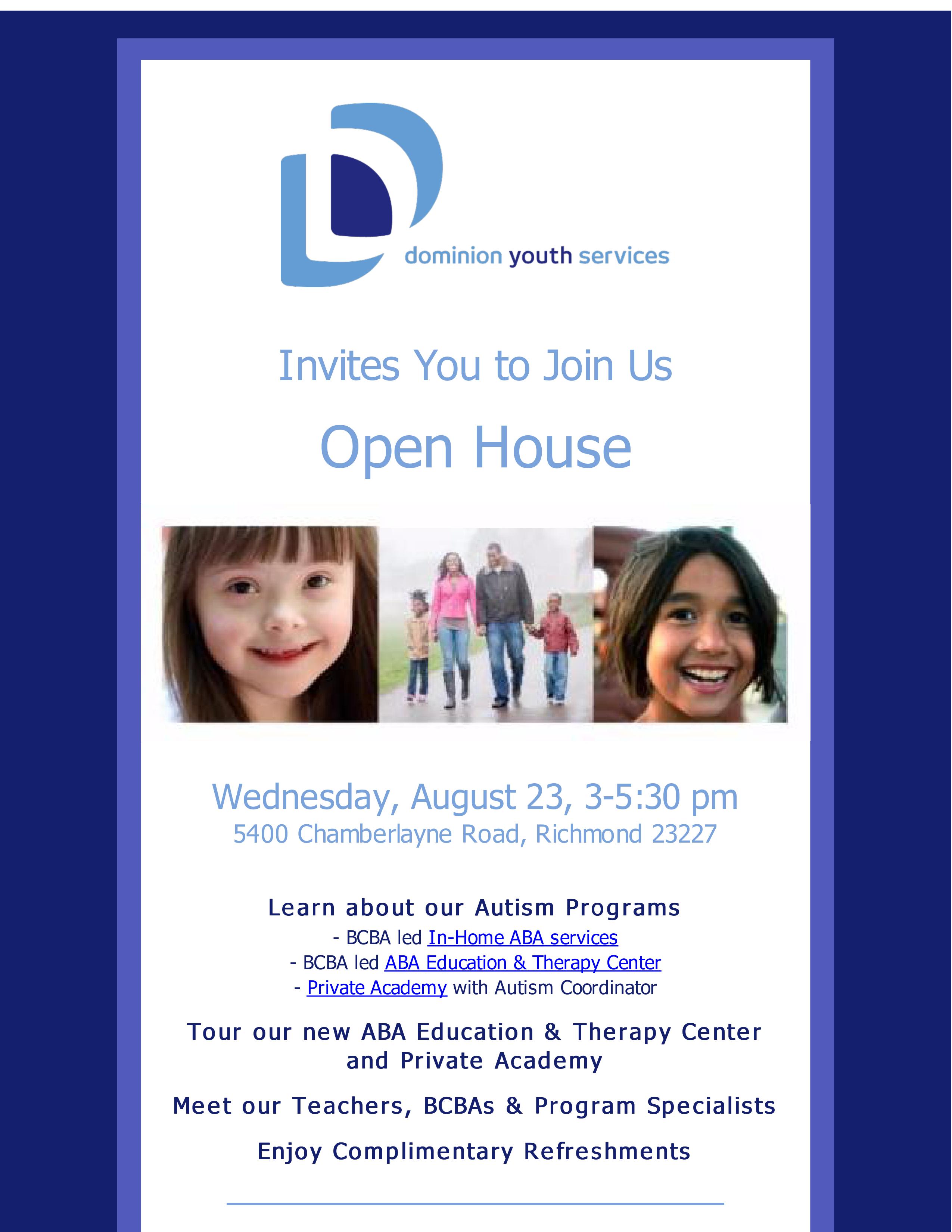 Refer Children with Autism or Similar Challenges? Join us for our Open House on Wednesday, August 23, 3-5:30 pm!